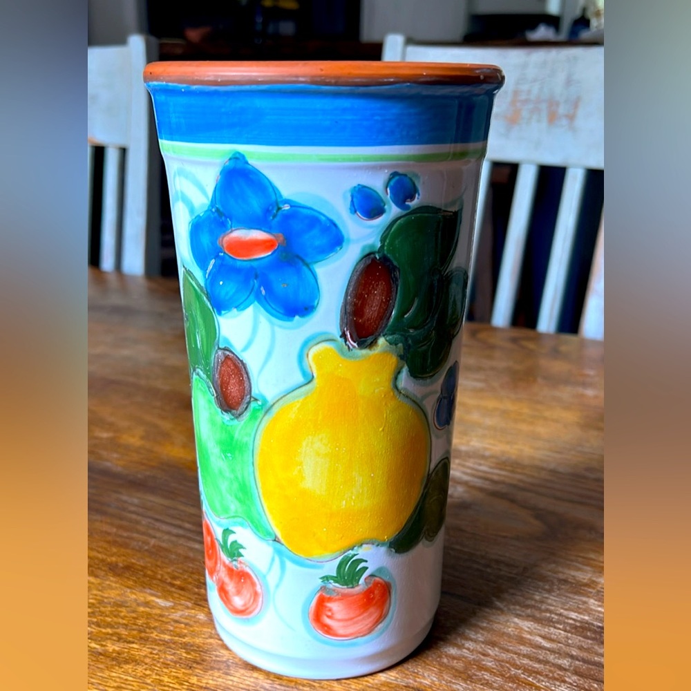 Fruit & Veggies Painted Ceramic Kitchen Tools/ Utensil Holder/ Vase